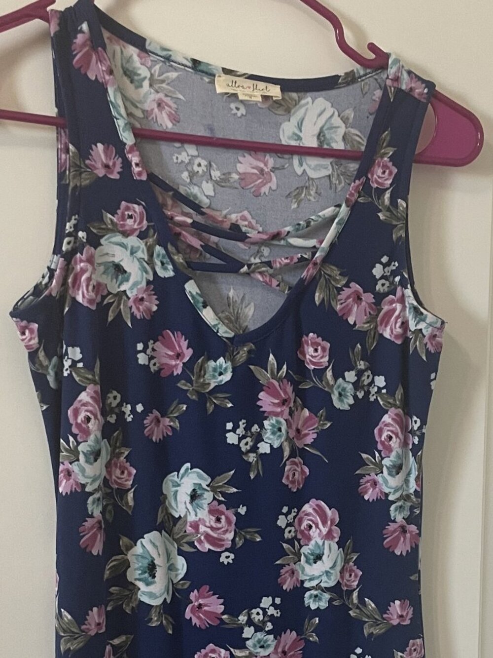 Ultra Flirt Floral Blue Sleeveless Mini Dress Small